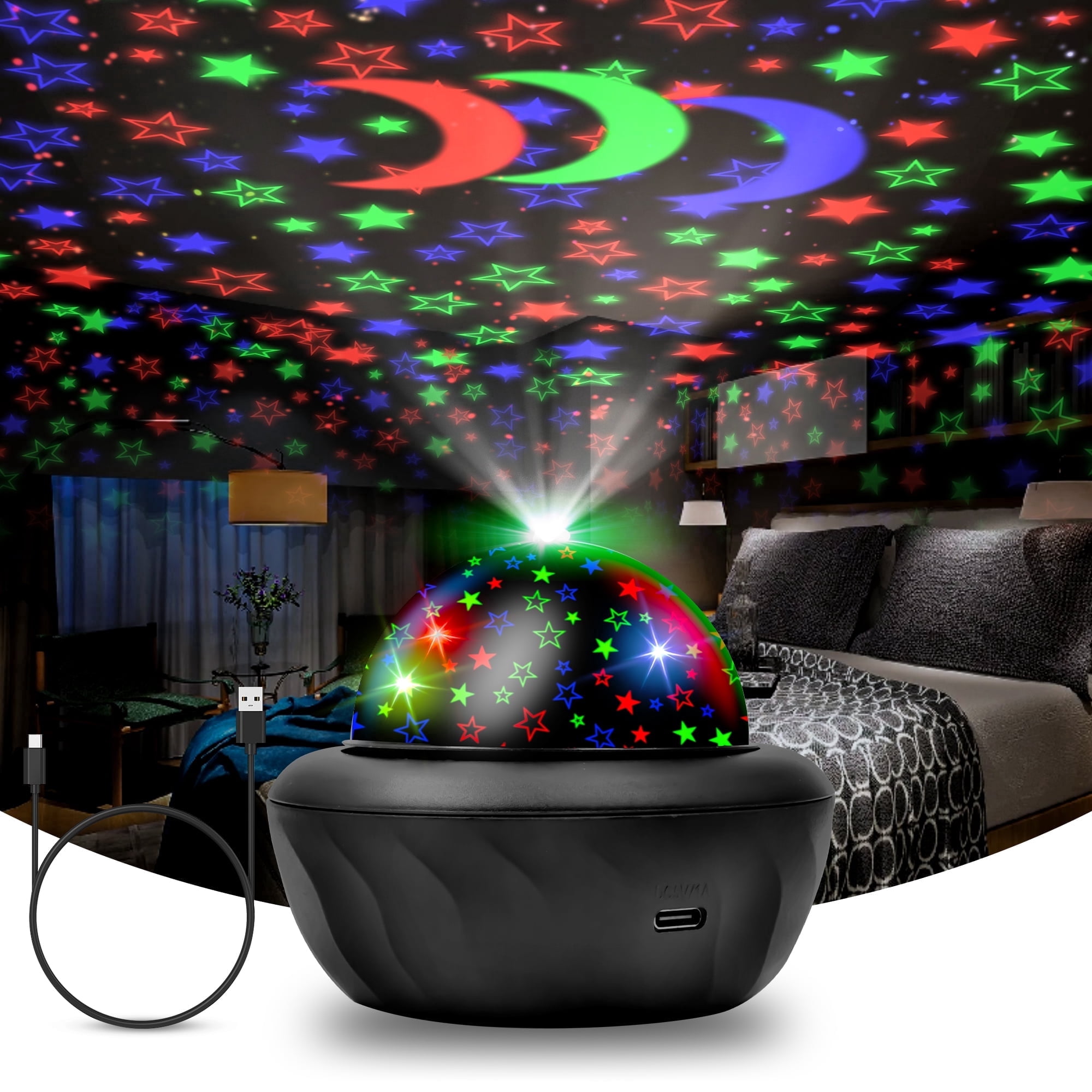 DAYBETTER Night Light Projector, Moon and Star Galaxy Projector 360° Rotation for Baby Kids Room Decor
