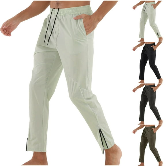 FRSASU Men's Sweatpants with Zipper Athletic Pants Traning Track Pants Joggers for Men Soccer, Running, Workout Green