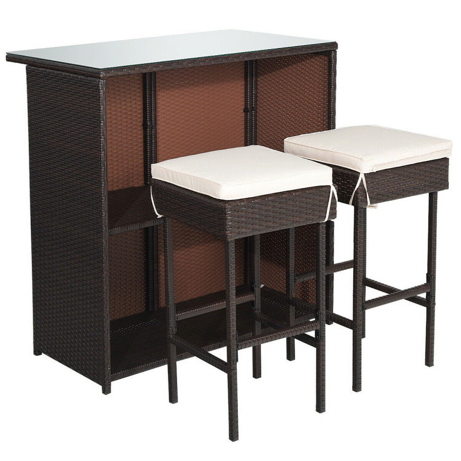 Aimee Lii 3-piece Rattan Wicker Bar Table Stools Dining Set Cushioned Chairs, Outdoor Patio Furniture Aimee Lii 3-piece Rattan Wicker Bar Table Stools Dining Set Cushioned Chairs, Outdoor Patio Furniture