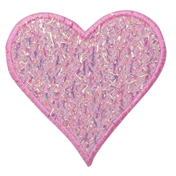 Pink Heart - Confetti Shimmery - Iron On Applique/ Embroidered Patch