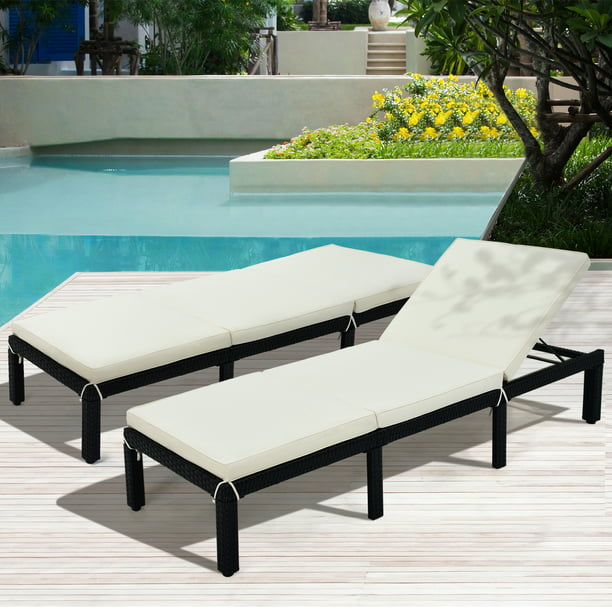 Patio Sun Lounge Chair Set 2 Pieces Chaise Lounges With Thickened Cushion Pe Rattan Steel Frame Pool For Backyard Porch Garden Poolside Com - Patio Lounge Chair Set Of 2