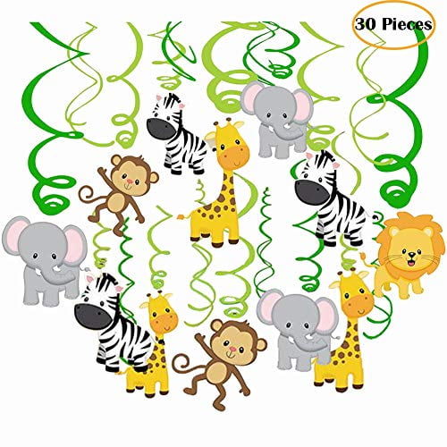30 Ct Jungle Animals Hanging Swirl Decorations for Forest Theme ...