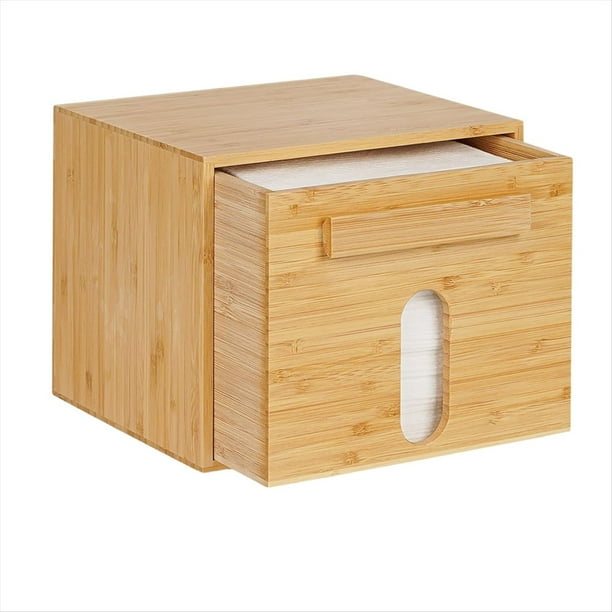 Porta Toallas Faciales Desechables de Bambú, Contenedor con Cajón para Toallas Faciales, Organizador Extragrande para Toallas Limpias.