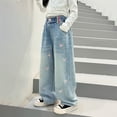 thumbnail image 6 of Gibobby Girls Jeans Denim Elastic High Waisted Wide Leg Baggy Cargo Pants with Pockets Girls High-Waisted Jeans with Adjustable Waistband(Blue,5-6 Years), 6 of 9