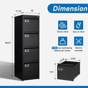 Fesbos 4 Drawer File Cabinet with Lock, File Cabinets for Home Office,18 Deep Vertical Metal Black File Cabinet Office Storage Cabinet Organizer for Letter/Legal / A4