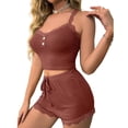 thumbnail image 2 of WTOBBY Women's Lace Camisole Pajama Set V-Neck Adjustable Straps & Matching Shorts Sleepwear Sexy Loungewear Comfortable Home Wear Outfit,Light Brown L, 2 of 6