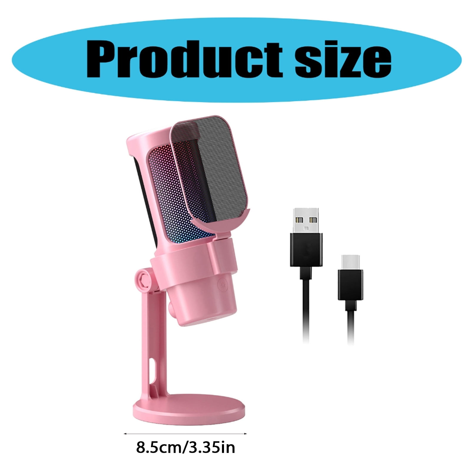 Condenser Microphone for PC USB Connection Color Lights for Recording and Podcasting Live Singing Solid Base