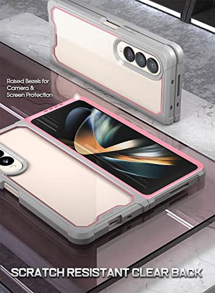 Poetic Guardian Case for Samsung Galaxy Z Fold 4, Clear Case with Built-in Screen Protector, Pink/ Clear