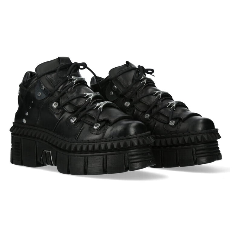 New Rock WALL106-S13 Unisex Black Leather Gothic Boots - Walmart.com