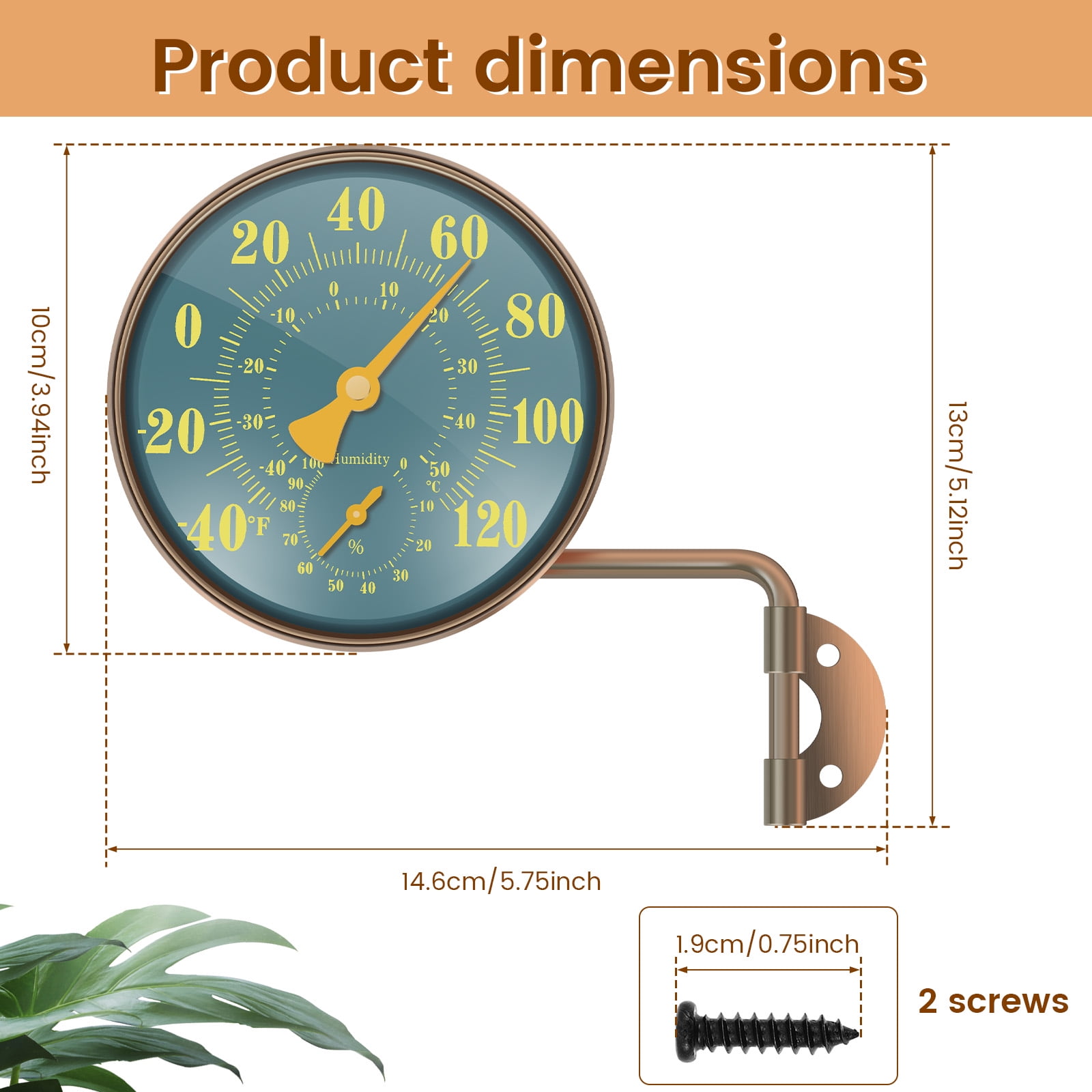 Threns Indoor Outdoor Thermometer Hygrometer - Waterproof Hanging Wall Thermometer Decorative Outdoor Thermometer Large Numbers, No Battery Needed Outdoor Thermometers for Patio