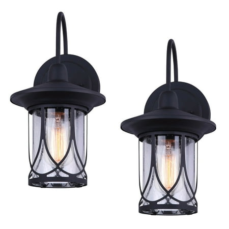 

2-Pack Bennington Lake Orion 1-Bulb Outdoor Wall Lantern Sconce Light Fixture with Seeded Glass Matte Black