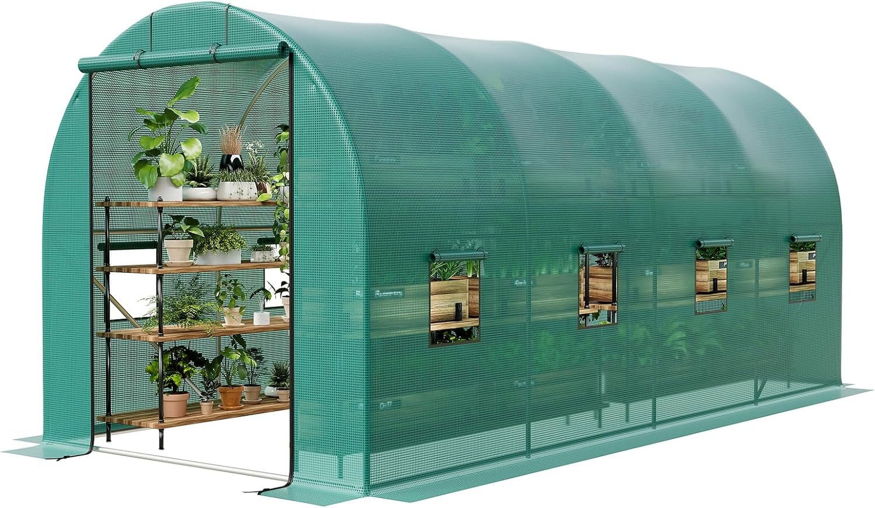 Large Greenhouse,15x6.5x6.5ft Heavy Duty Outdoor Greenhouses,Walk in Tunnel Green House,Portable Plant Gardening with Zippered Doors and Window,Galvanized Steel Frame for Gardening
