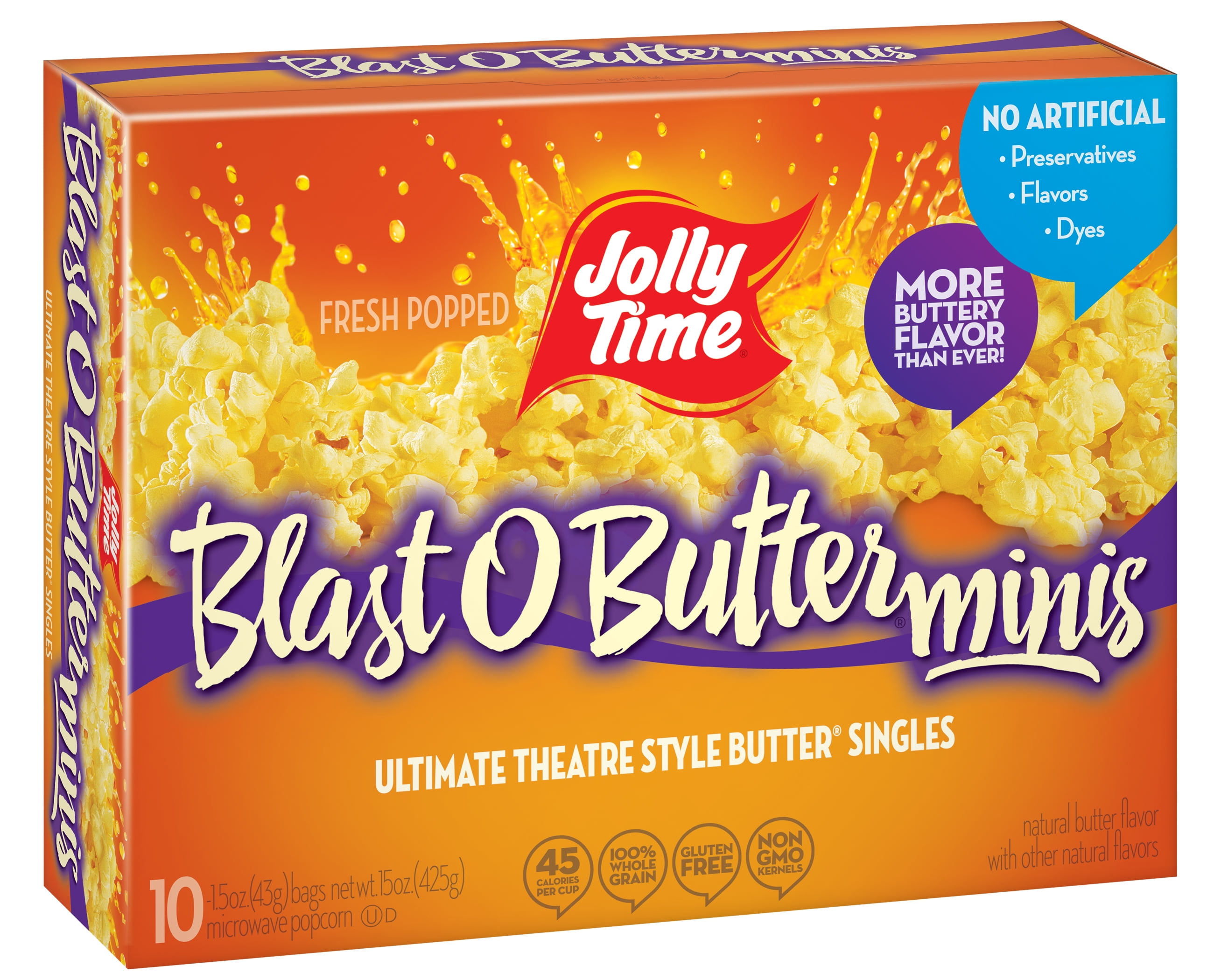 JOLLY TIME Blast O Butterminis Microwave Popcorn, 1.5 oz, 10 Count Ultimate Theatre Style Butter