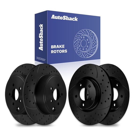 AutoShack Front Vented & Rear Solid Drilled & Slotted E-Coated Brake Rotors Black Finish 4-PC Set Replacement for 2008-2011 Subaru Impreza 2013-2016 Scion FR-S 2013-2016 Subaru BRZ NightGuard