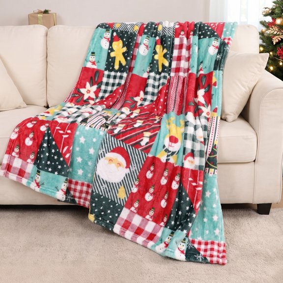 Gogreen Christmas Flannel Throw Blanket, 50"x60" 300GSM Soft Microfiber Cozy Fleece Blanket for Couch Bed, Holiday Decor - Christmas Plaid