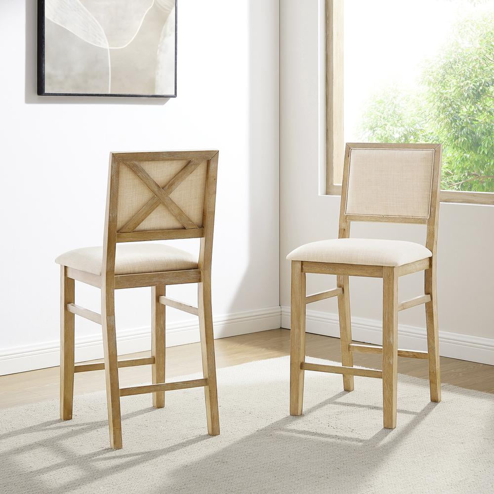 Crosley Furniture Upholstered Wood Counter Height Bar Stools, Rustic Brown (Set of 2)