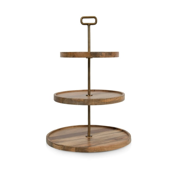Toscana Tapas 3-Tiered Serving Tray Cupcake Stand, Mango Wood