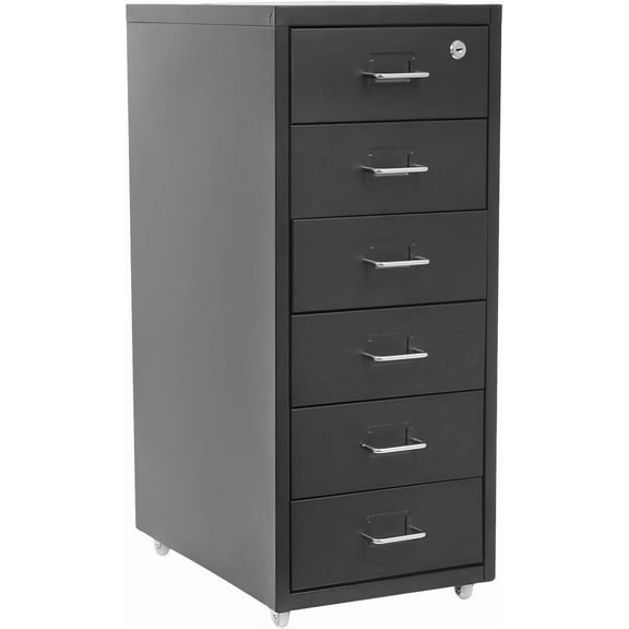 mignonnememe 6 Drawers Vertical File Cabinet Metal Locking Filing Cabinet Mobile Small Desk Printer Stand Storage Organization for Letter/Legal/A4/F4 Size File, 11" x 16" x 27" (Black)