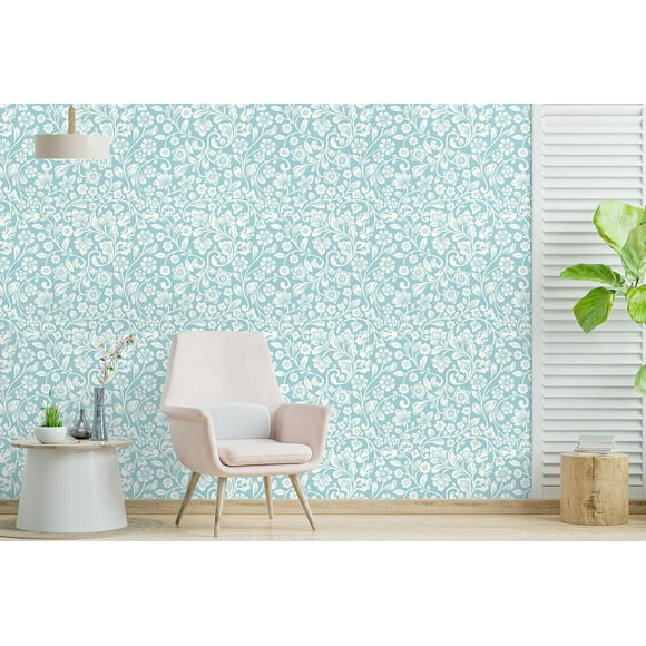 shiyou-Peel and Stick Wallpaper Blue Wallpaper 16.1In X 78.7In Floral Contact Paper Vintage Wallpaper Removable Wallpaper Self-Adhesive for Bathroom Bedroom Cabinet Shelf Drawer Liner