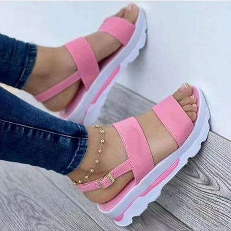 

Egmy Women Sandals Summer Ladies Women Flat Thick Soled Shoes Casual Beach Sandals