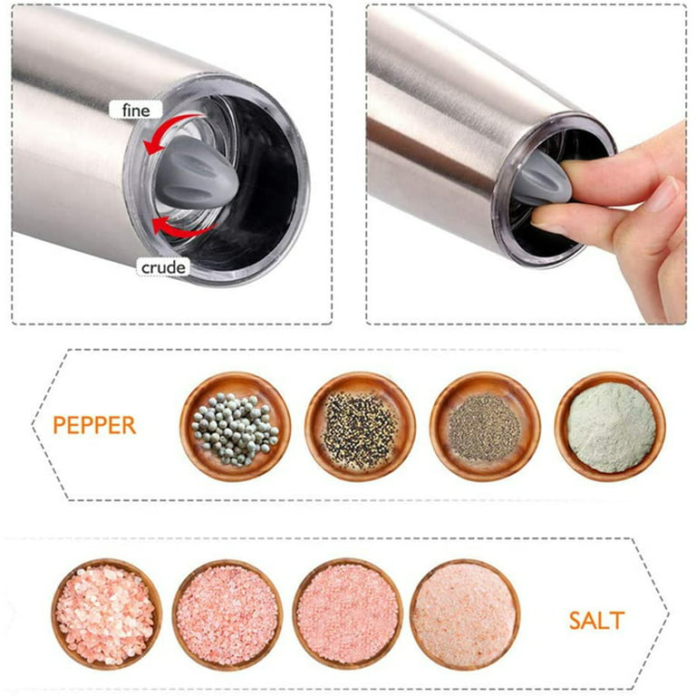 Gulex® Electric Pepper Grinder or Salt Mill, Battery Powered Pepper Mill  with 5 Level Adjustable Coarseness, LED Light, One-Handed Operation Salt  and