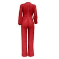 thumbnail image 5 of Wo-Fusoul Women's Solid Color High-Waist Long Sleeve V-Neck Sequined Jumpsuit, Off-Shoulder Slim Fit, 5 of 5