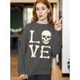 thumbnail image 3 of Love Skull Couples Halloween Gothic Costume Skeleton Head Crewneck Sweatshirt, XL, Charcoal, 3 of 6