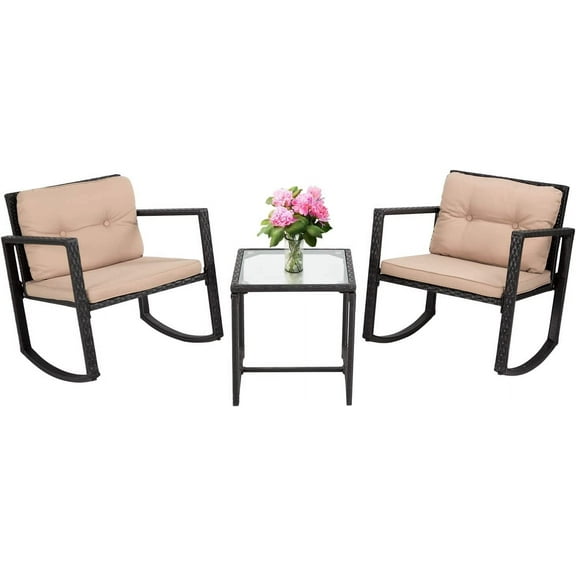 PayLessHere Outdoor Patio Furniture Sets 4 Pieces with Coffee Table,Black