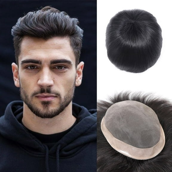 100% Human Hair Toupee for Mens Hair Capillary Prothesis Durable Mono Lace Male Wig Replacement System Hairpiece Unit