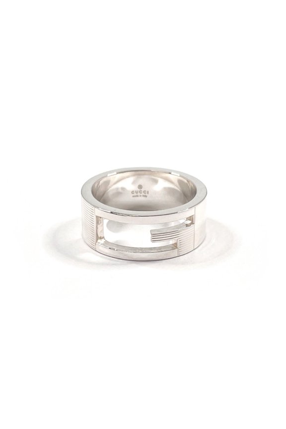 Pre-Owned GUCCI Branded Cutout G Ring, Sterling Silver 925, 13.5cm, Unisex