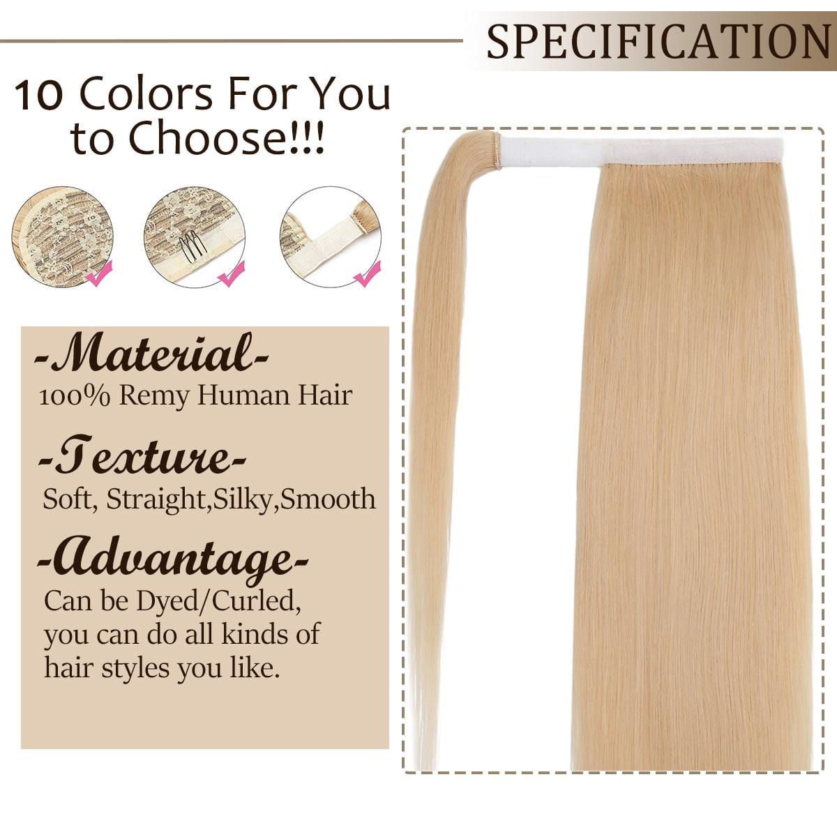 SEGO Clip in Hair Extensions 100% Remy Human Hair Wrap Around Ponytail Extension Thick Long Straight Black Hairpiece with Comb Magic Paste Pony Tail