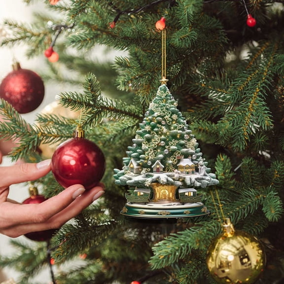 Opehuo 2025 New 3.14" Christmas Tree Shape Hanging Ornaments,Acrylic Snow House Christmas Tree Flat Christmas Pendant,Christmas Tree Creatives Cute Decorative Pendant for Xmas Tree Door Decoration(C)