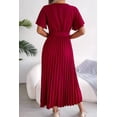 thumbnail image 5 of Women's Pleated Flutter Sleeve Belted Dress Midi Length Surplice Neckline Casual Minimalist Style 100% Acrylic Fabric, 5 of 8