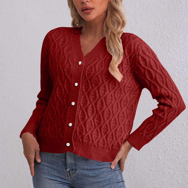 Pisexur Chandails pour Femmes Doux et Confortables, Mode Été Manches Longues Col en V Débardeur Rouge,P