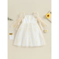 thumbnail image 2 of Bslissey Little Girl Casual Princess Dress Daisy Print Long Puff Sleeve Tulle Patchwork Layered A-line Dress Toddler Kids Sweet Clothes for Daily Party 2T 3T 4T 5T 6T, 2 of 8