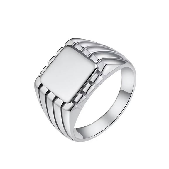 PAMTIER Unisex Stainless Steel Personality Creative Hip Hop Cool Smooth Surface Square Cut Signet Knight Ring Comfort Fit Silver Size 7
