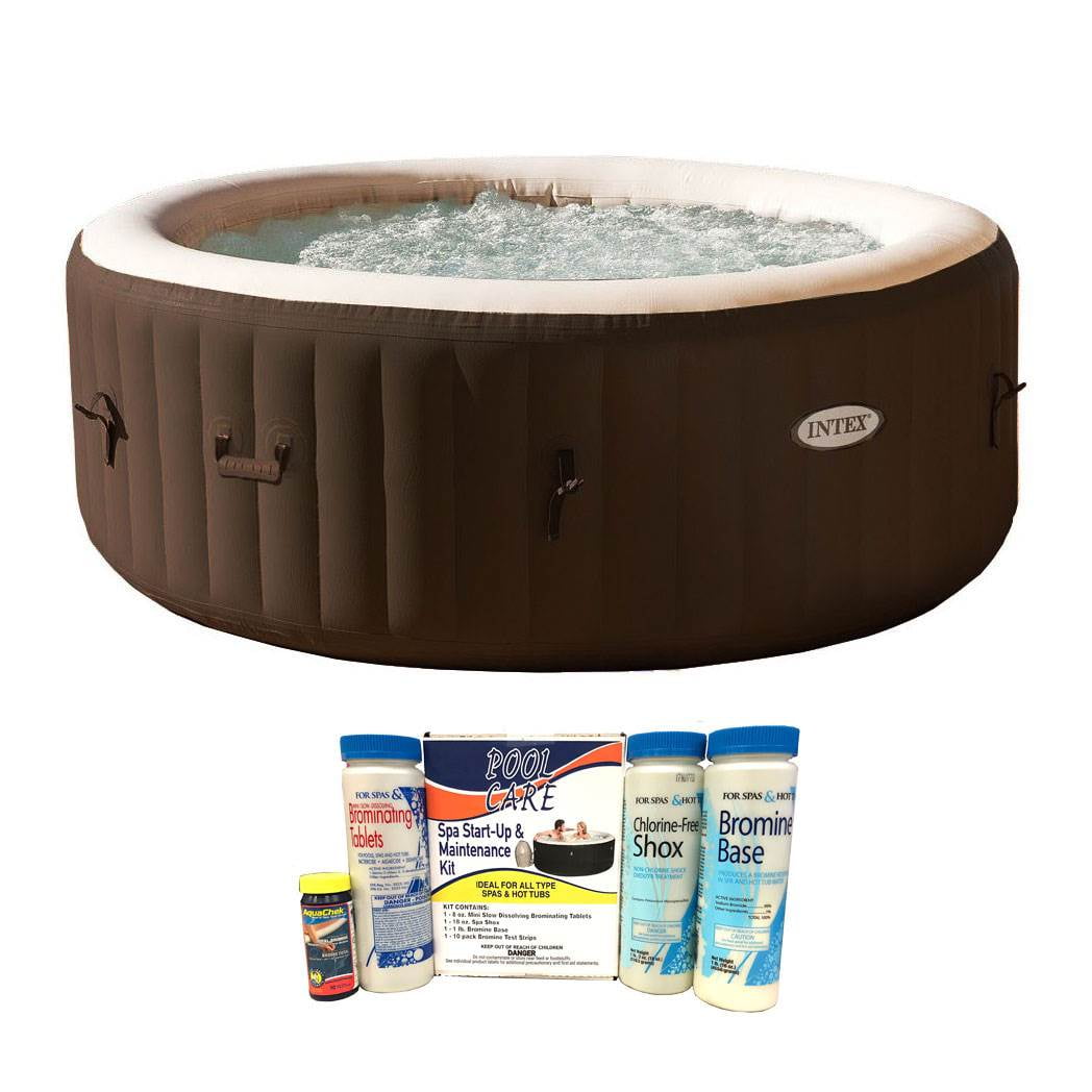 Intex PureSpa 4 Person Inflatable Spa Portable Hot Tub, Brown with