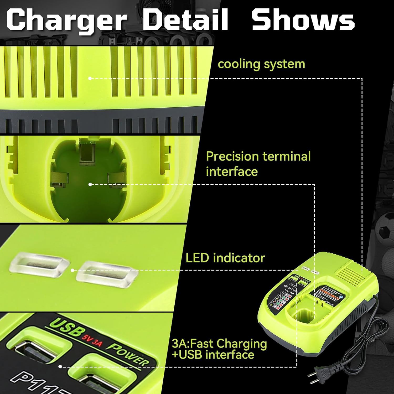 2 Pack P102 18V 3.6Ah for Ryobi Battery  + P117 12V-18V Charger Combo Compatible with P100 P102 P108 P109 for Lithium-Ion/NiCad/NiMh