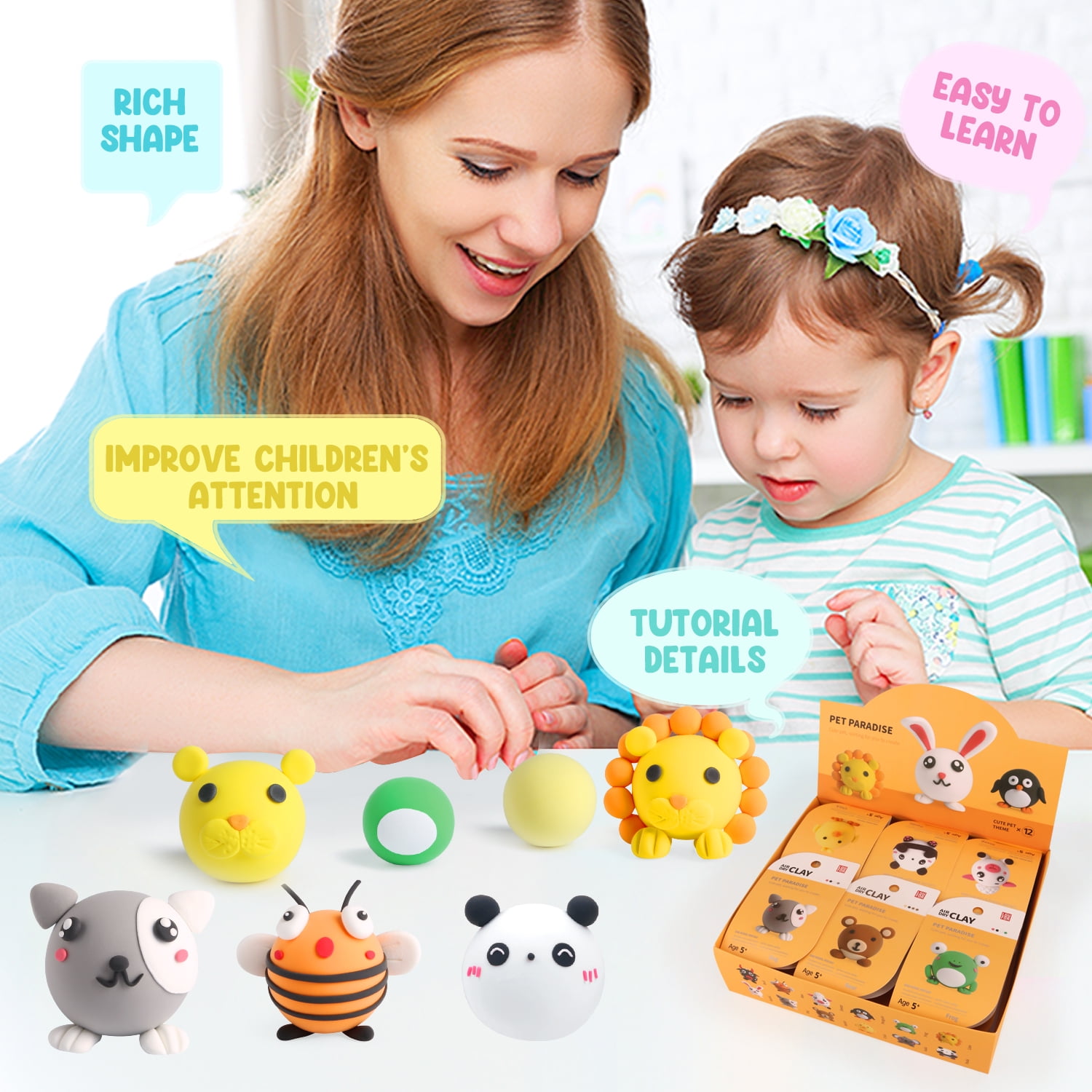 Air Dry Clay Kits - Modeling Clay for Kids, Ultra Light & Soft, Safe & Non-Toxic, DIY Air Dry Clay Kit with Sculpting Tools and Tutorials, Creatible Art Crafts Toys Gifts for Boys Girls