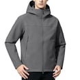thumbnail image 2 of Sevevn Men Softshell Jacket Full Zip Up Hooded Regular Fit Water Resistant Stretch Fabric Side Zip Pockets Arm Zip Pocket Hook Loop Patch For Hiking Wear, 2 of 7