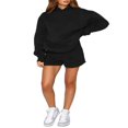 thumbnail image 1 of Casual Solid Color Hooded Sweatshirt and Loose Shorts Set for Women, 1 of 7