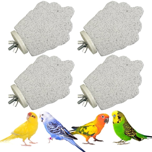 Omlopp 4-Pack Bird Perch Stand - Calcium Beak Grinding & Nail Trimming Stone, Parrot Chewing Toys, Cage Accessories for Budgies, Cockatiels & More