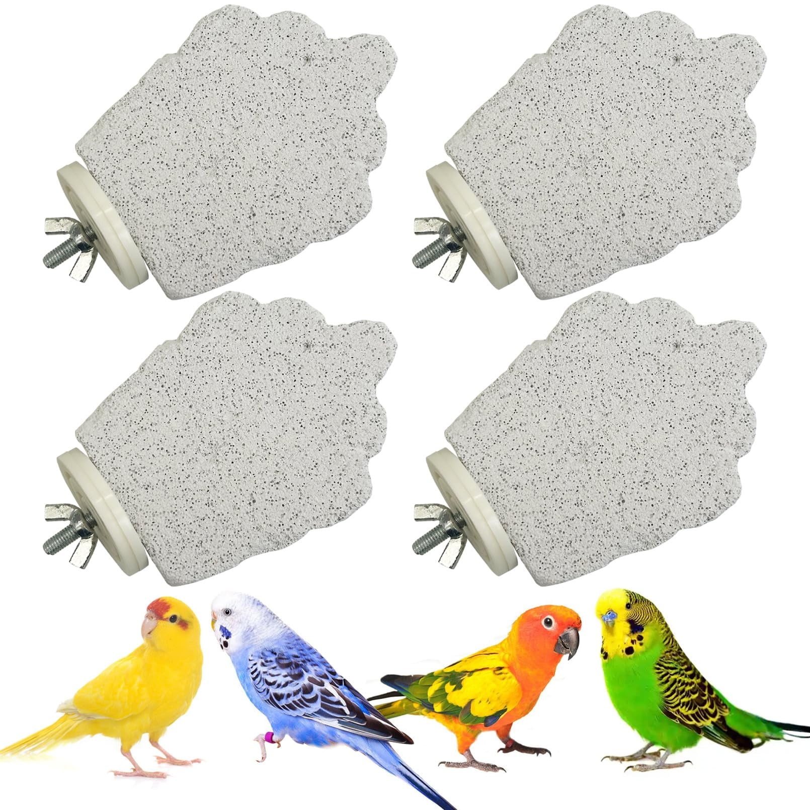 Omlopp 4-Pack Bird Perch Stand - Calcium Beak Grinding & Nail Trimming Stone, Parrot Chewing Toys, Cage Accessories for Budgies, Cockatiels & More