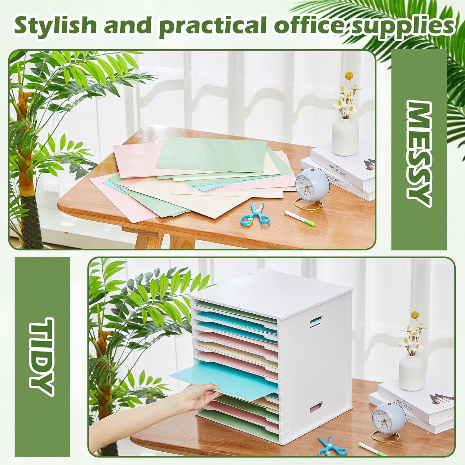 12 Tier 12" x 12" Scrapbook Paper Organizer Adjustable Desk Scrapbook Paper Sorter Storage Rack File Organizer Wide Document Holder for School Office Home (13 x 13.7 x 14.5 Inches)