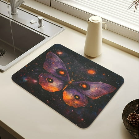 

Wobogo Star Purple Butterfly Dish Drying Mats Diatomaceous Earth Super Absorbent Non-slip Rubber Sole 19.7×15.7in