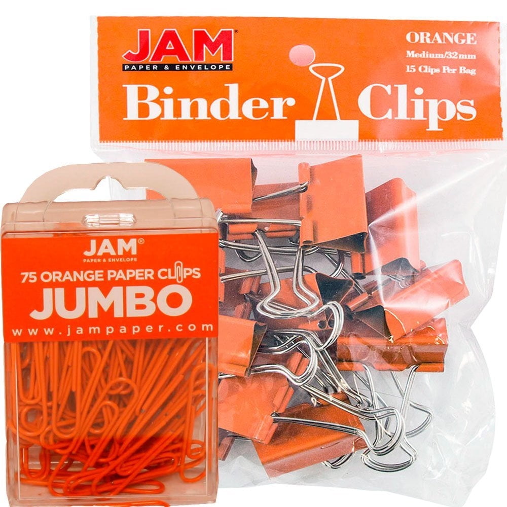 JAM Office Desk Supplies, Orange, 2/Pack, 1 Jumbo Paper Clips & 1