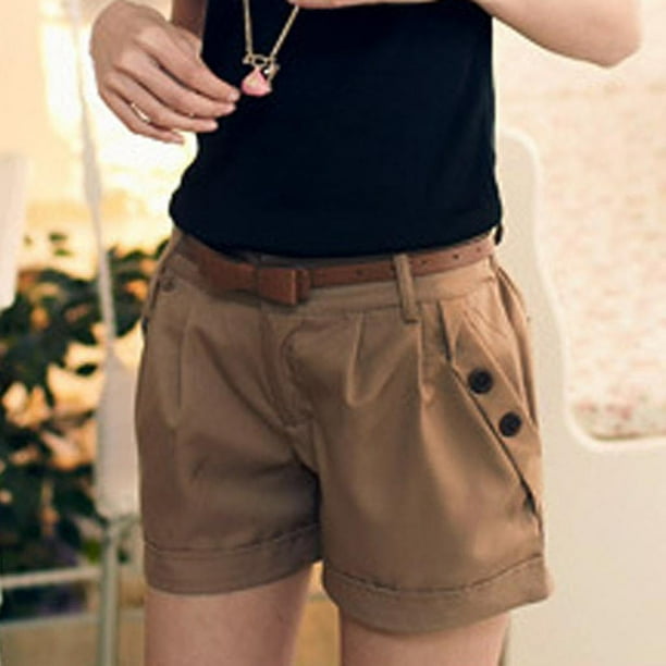 Pantalones cortos informales de verano con cintura media estilo ingles liso a la moda para mujer Bodega Aurrera en linea