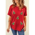 thumbnail image 6 of Women's Red Sequined Christmas Tree Graphic Crewneck T-Shirt | [ZhiHiMeRi] | (US 20-22)2XL, 6 of 7