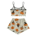 thumbnail image 5 of WTOBBY Women's Retro Floral Halloween Pajama Set Sleeveless Vest with Adjustable Straps & Matching Shorts Breathable Sleepwear Two-Piece Set for Women Lounge Wear,Beige L, 5 of 5