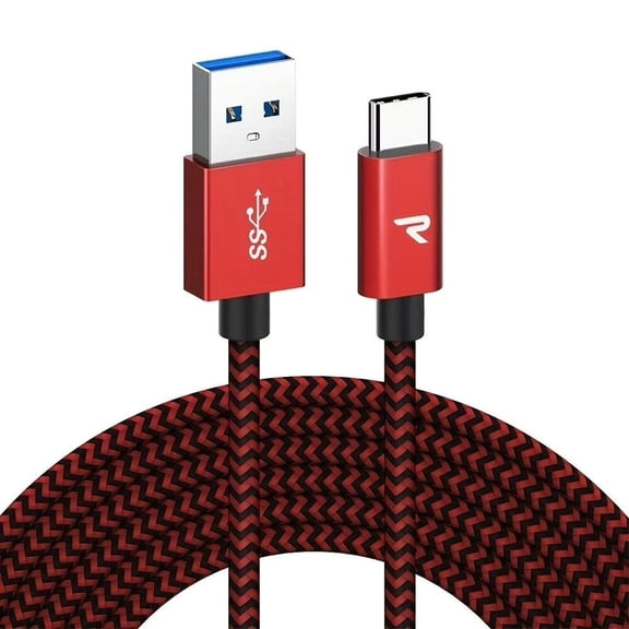 3.3ft Braided USB C Type-C Fast Charging Data SYNC Charger Cable Cord For Samsung Galaxy, Google Pixel, OnePlus Phones And More, Red